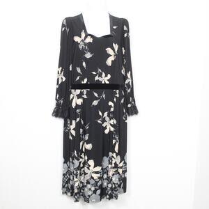Susan Graver Pet Printed Liquid Knit Lace & Velvet Trim Midi Dress Size XL